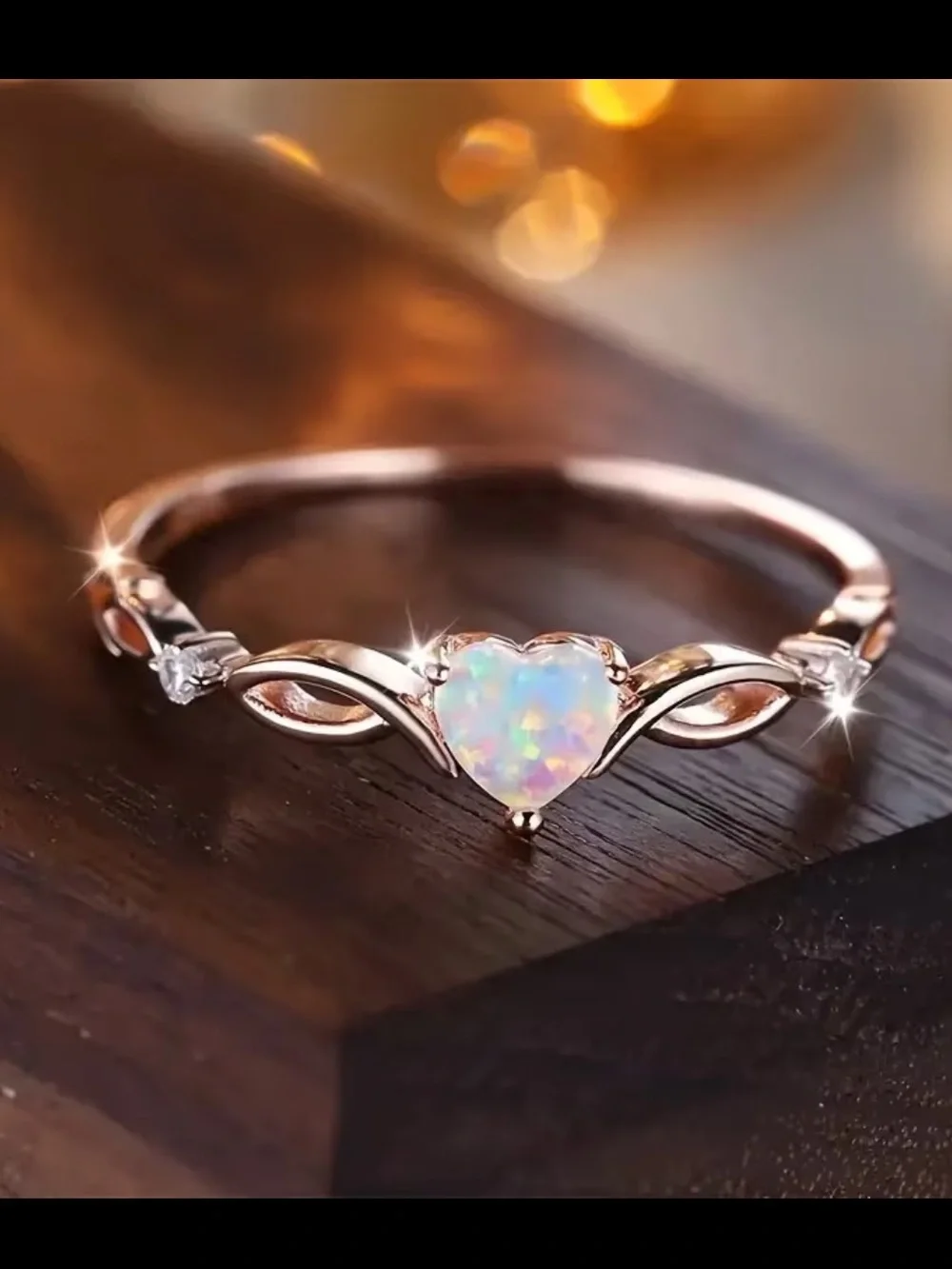 Rose Gold Heart Opal Ring